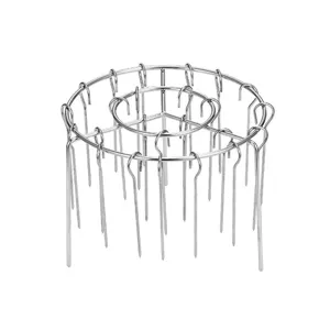 Stainless steel vertical kebab skewer hanging rack for air fryer and home barbecue grill use.