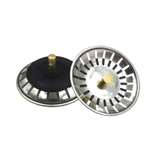 Filtre et bouchon d'évier de cuisine en acier inoxydable avec joint caoutchouc et goupille.