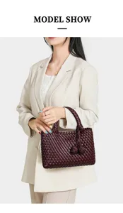 Vrouwen geweven lederen handtas stijlvolle handtas elegante donkere bordeaux schoudertas chic