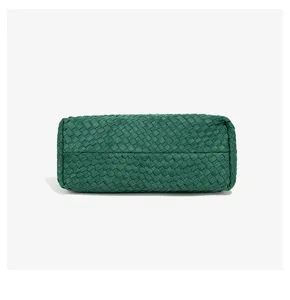 Dark green woven velvet handbag, elegant niche design underarm tote bag for daily fashion wear.