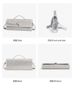 Silver rhinestone evening shoulder bag sparkling diamond clutch purse with metal lock detail