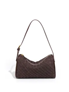 Women Woven Cylinder Pillow Bag Matte PU Leather Retro Shoulder Crossbody Bag Vintage Boston Bag Elegant Woven Design Handbag
