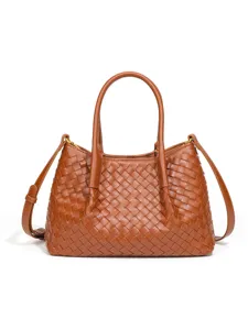 Sac Cabas en Similicuir PU Tissé à la Main Style Minimaliste Décontracté Sac Bandoulière Avec Pochette Intérieure pour Femmes