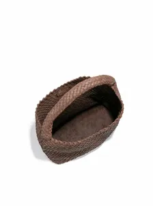 Brown PU Woven Leather Tote Bag Handmade Shoulder Bag Casual Commuter Handbag for Women