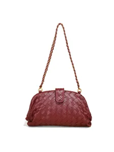 Premium PU Leather Woven Cloud Shoulder Bag For Women Luxury Old Money Style Chain Crossbody Underarm Bag Shell Clasp Purse Daily