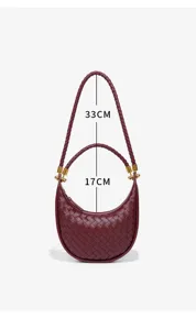 Bordeaux Gewebte Leder Hobo Tasche Damen Umhängetasche Halbmond Tasche Alltag Arbeit
