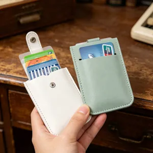 PU leather pull-out card holder, multi-slot card case and ID protector for daily use and travel.