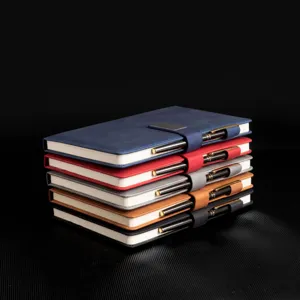 A5 business sheepskin leather notebook set, professional office and study notepad with pen holder.