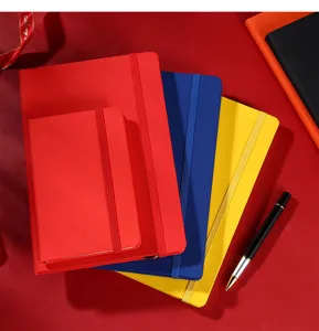 Colorful PU leather hardcover notebooks with elastic bands, ideal for business and school.