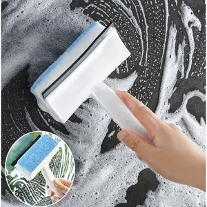 Window squeegee cleaner glass shower wall cleaning brush tool with sponge and rubber blade