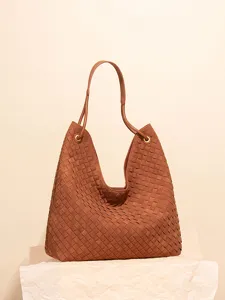 Sac cabas hobo tisse en daim marron pour femme grande capacite sac d'epaule chic