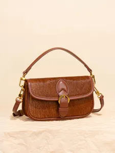 Französische Vintage Ponyhaar Rindleder Baguette Tasche Elegante Schultertasche Umhängetasche Luxuriöse Umschlag Handtasche Für Damen