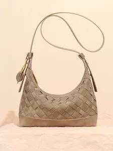 Sac à Main Femme en Daim Tressé Élégant Sac Bandoulière Hobo Croissant Mode Tendance