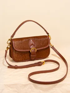 Französische Vintage Luxus Kuhfell Leder Baguette Schultertasche Umhängetasche Damen