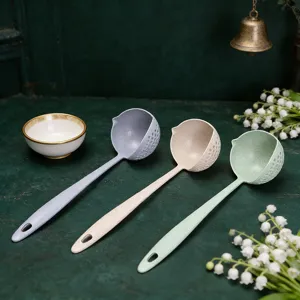 Long Handle Soup Colander 2 In 1 Plastic Ladle Hot Pot Strainer Wheat Straw Kitchen Cooking Spoon Filter Utensil
