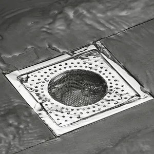 Stainless steel floor drain cover with hair strainer basket for bathroom shower room use.