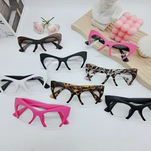 Cat Eye Anti Blue Light Glasses Semi Rimless Fashion Eyewear Frames For Women Trendy PC Frame Resin Lens Plain Glasses