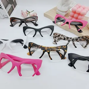 Trendy cat-eye blue light blocking glasses frames for women, fashionable half-frame clear eyewear.