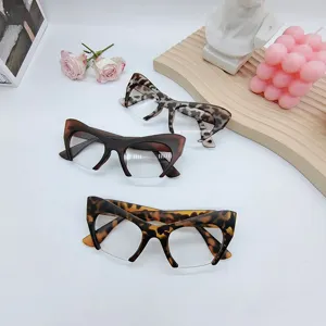 Trendy cat eye half frame glasses for women anti blue light clear lenses stylish optical eyewear