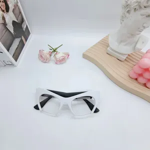 Stylish women cat eye optical glasses white half frame fashion eyewear for daily wear