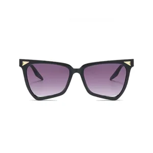 Modische schwarze Sonnenbrille mit verlaufenden grauen Gläsern und Golddekor.