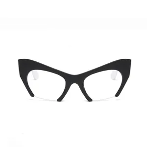 Trendy cat-eye blue light blocking glasses frame, stylish half-frame optical eyewear for women.