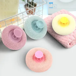Buntes Saugnapf Duschschwamm Set zum sanften Peeling und Massieren beim Duschen zu Hause.