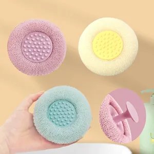 Mehrfunktionaler Badeschwamm mit Saugnapf und Massagepad, 3-in-1 Peeling Körperschwamm neu.