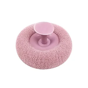 Rosa Badeschwamm mit Griff und Saugnapf zur Koerperreinigung und sanften Peeling im Dusche.