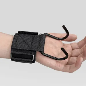 Detailansicht der Fitness-Handgelenkstütze mit Metallhaken für Klimmzüge und Krafttraining.