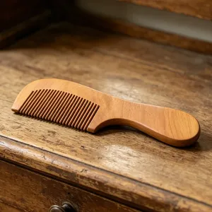 Portable solid wood hair comb, natural anti-static peach wood comb for daily hair care.