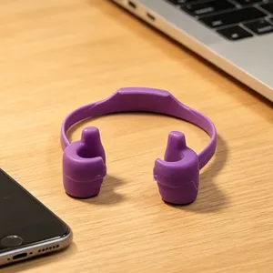 Purple thumb phone holder desktop stand for lazy people, cute smartphone support bracket.