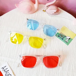 Transparent frame square sunglasses with colorful lenses stylish fashion eyewear detail view