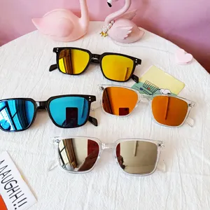 Fashion trendy sunglasses with colorful mirror lenses and square frames for men and women.