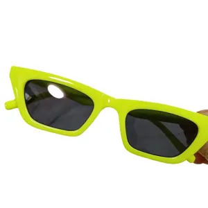 Neon green retro narrow frame sunglasses for women and men, trendy summer street style shades.