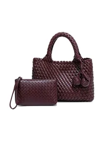 Dames Geweven PU Lederen Tote Tas Handgeweven Mand Handtas Mode Schouder Messenger Bag Veelzijdige Satchel Met Tasje Voor Dames