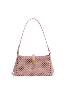 Bohemian Gewebte Achseltasche Für Damen PU Leder Ajouré Baguette Umhängetasche Windmühlenknoten Design Handtasche