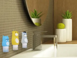 Set di bottiglie da viaggio in silicone con cartoni animati, dispenser di lozione portatile.