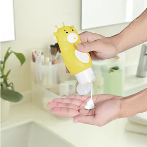 Flacone morbido da viaggio in silicone con simpatico design animale di cartone per cosmetici.
