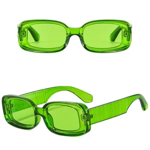 Trendige grüne rechteckige Sonnenbrille Retro breiter Bügel Hip Hop Mode Brille Neu