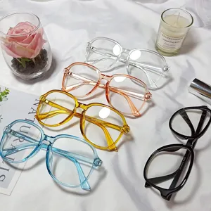 Fashionable large frame transparent glasses frames, stylish multi-color optical flat light eyewear.