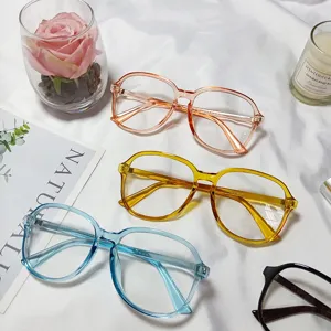 Fashionable large frame transparent optical glasses with multiple jelly colors for daily wear.