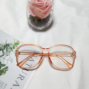 Clear pink oversized fashion plain glasses frame, stylish optical eyewear for women.