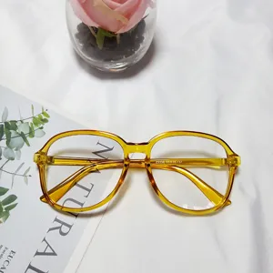 Transparent yellow large frame glasses optical fashion clear eyewear daily wear stylish accessory