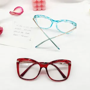 Detailed view of the stylish translucent cat-eye optical glasses frame with slim metal temples.