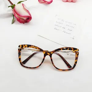 Leopard print cat eye glasses detail, TR90 comfortable spring hinge optical eyewear.