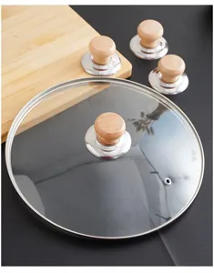 Detailansicht universeller Holz Topfdeckel Knöpfe und Glasdeckel Ersatzteile, Küche.