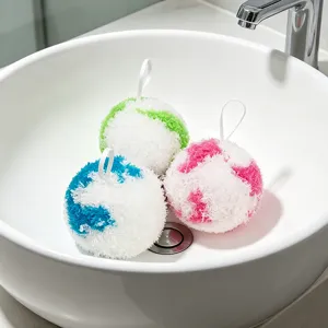 Balle de nettoyage de salle de bain pour lavabo brosse sphérique duveteuse avec boucle