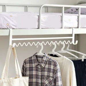 Metal bunk bed hanging hook for student dorm room clothes storage and space saving organizer.