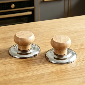 Universeller Holz Topfdeckelgriff mit Edelstahlsockel, hitzebeständiger Ersatzknauf für Kochgeschirr.